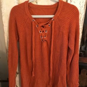 Orange Sweater Lace-up top